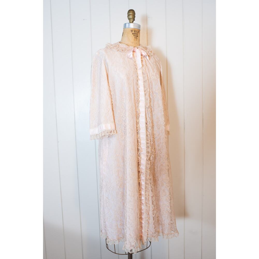 Vintage 50s Odette Barsa Lace Robe Pink Blush Romantic Rockabilly Glam Lingerie